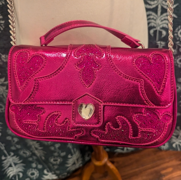 Betsey Johnson Rodeo Rhinestone Flap Bag Pink - Picture 5 of 8